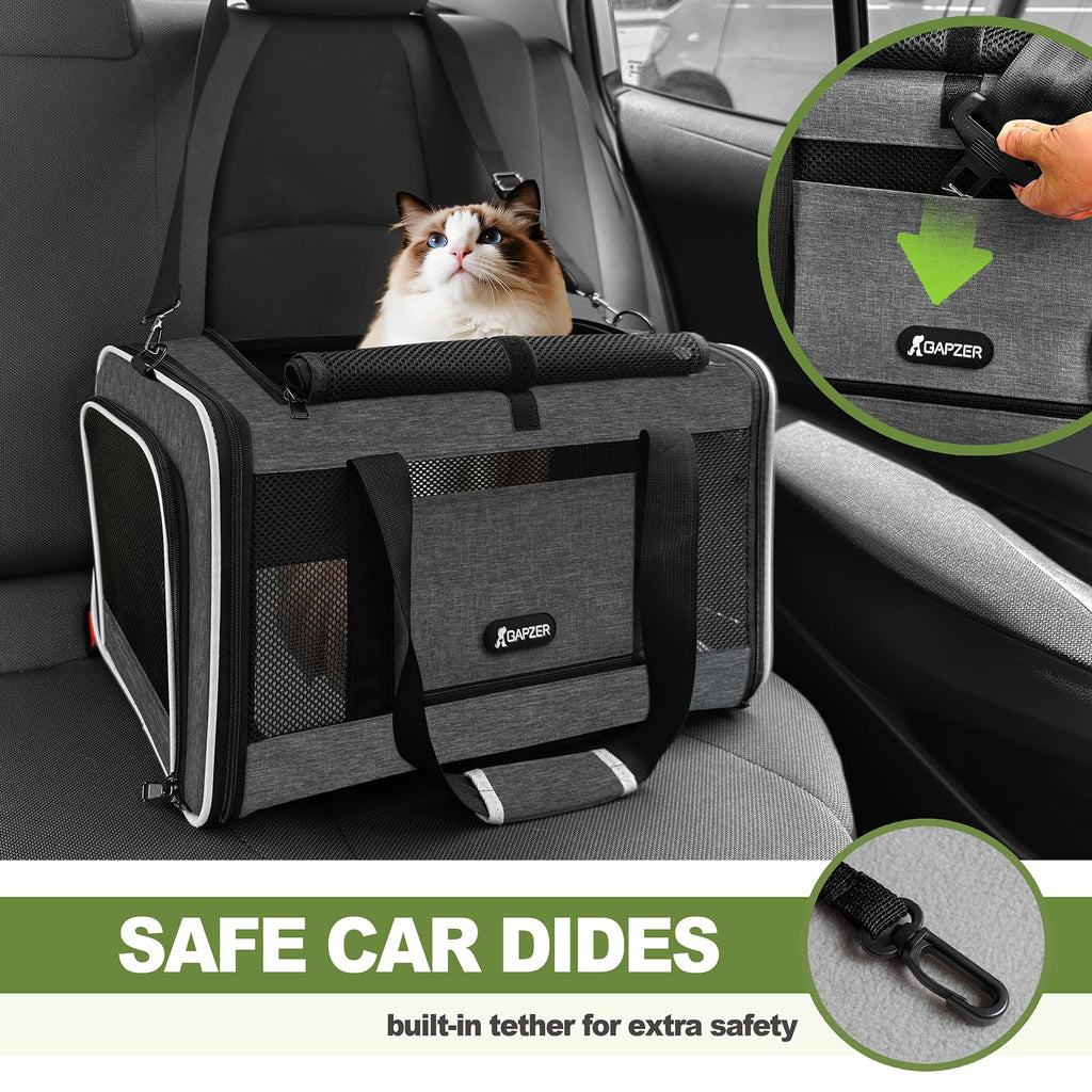 GAPZER Cat Carrier 18x11x11 Top Load, Soft-Sided Pet Travel Bag Over 15 lbs