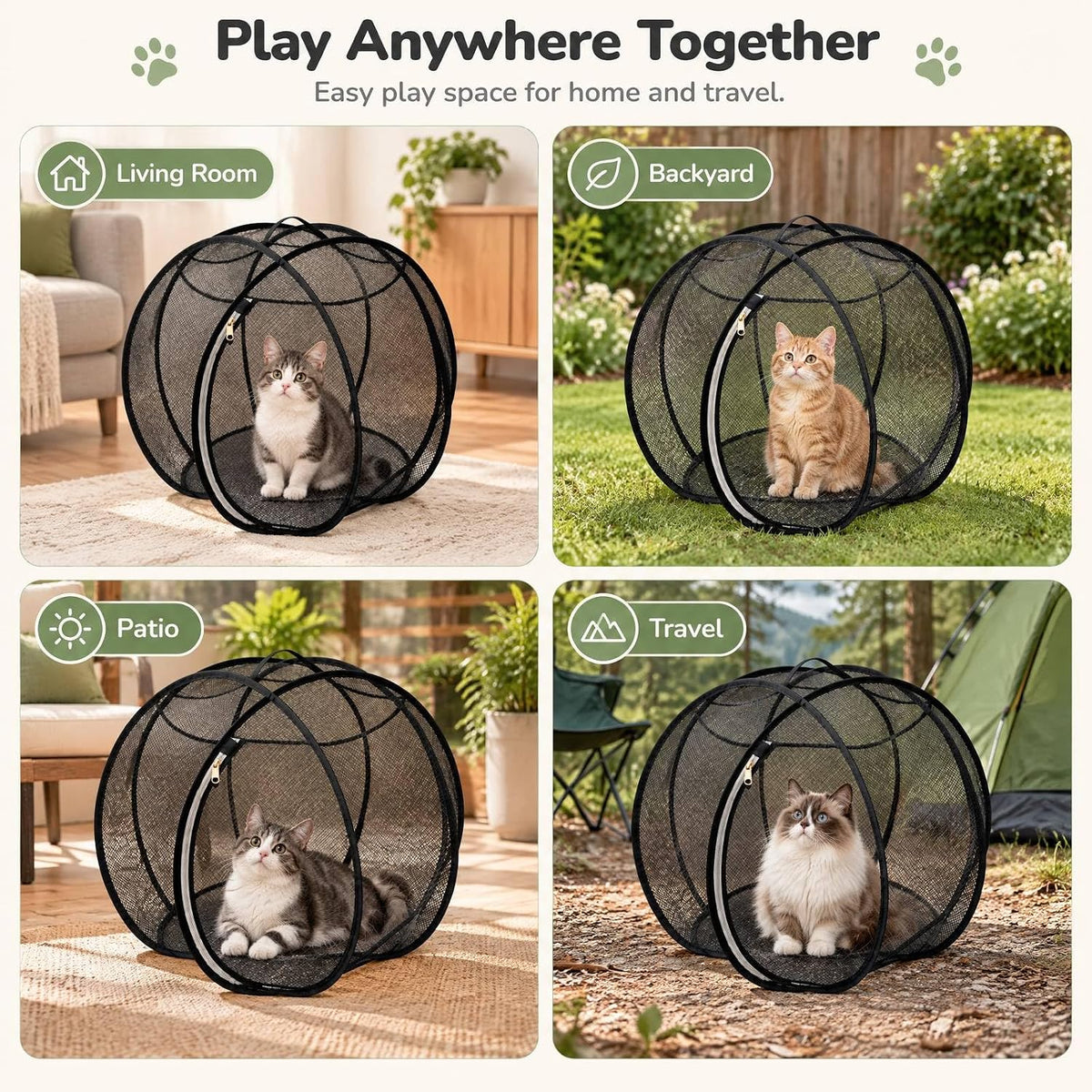 360° Panoramic Cat Playpen Enclosure, Rolling Cat Hamster Ball for Outside