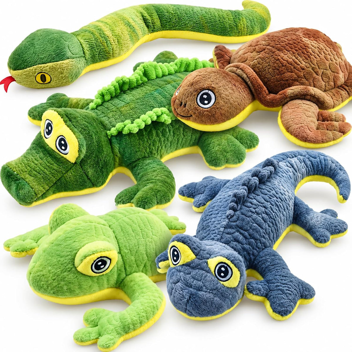 LECHONG Stuffed Animal Dog Toys, 5 Pack Tough Squeaky Dog Toys, Plush Toys Assortment, Great Value Pet Toys Bundle, Wood