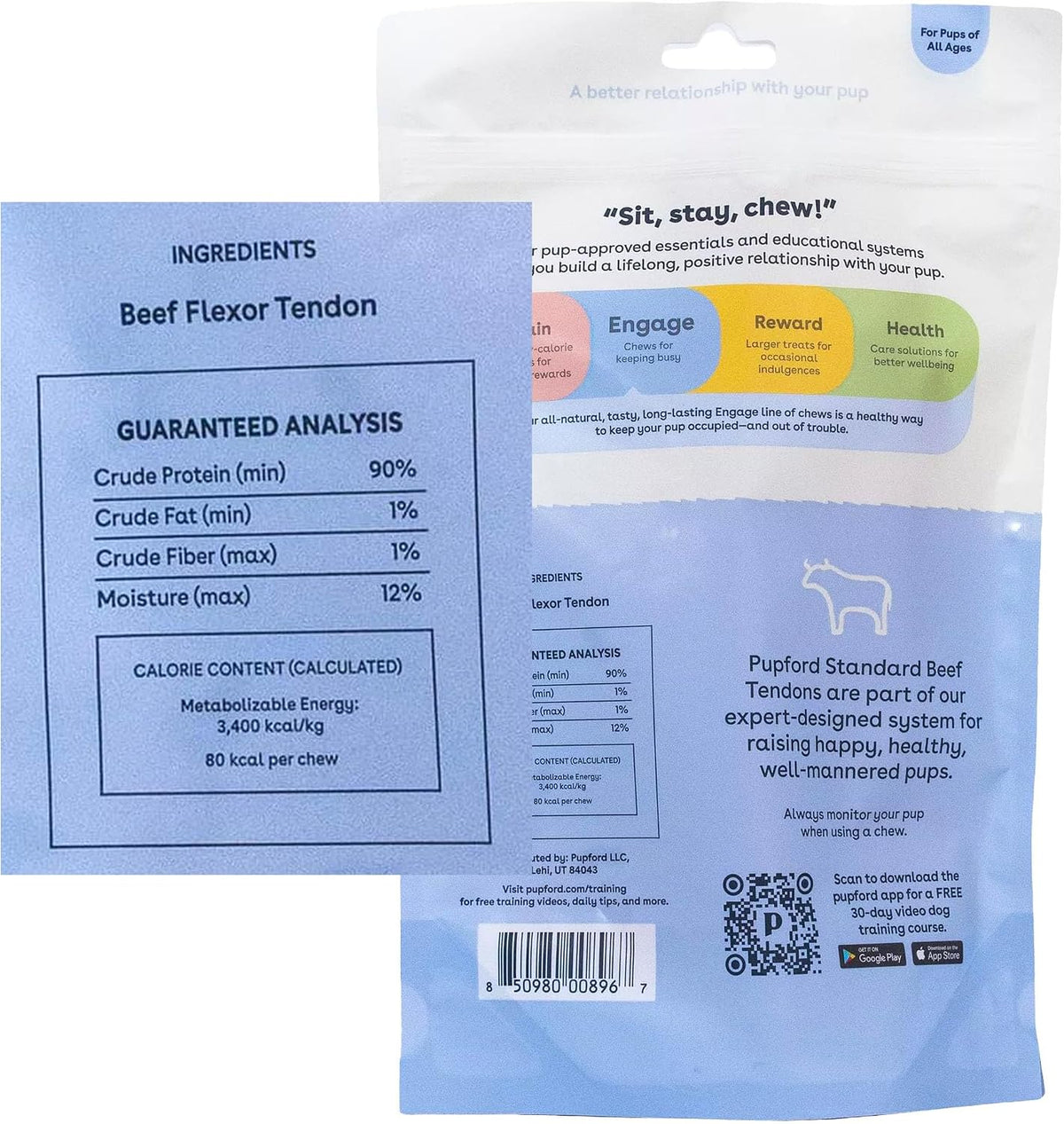 Pupford Beef Tendons for Dogs & Puppies, Teething Chew (Standard, 10 Count)