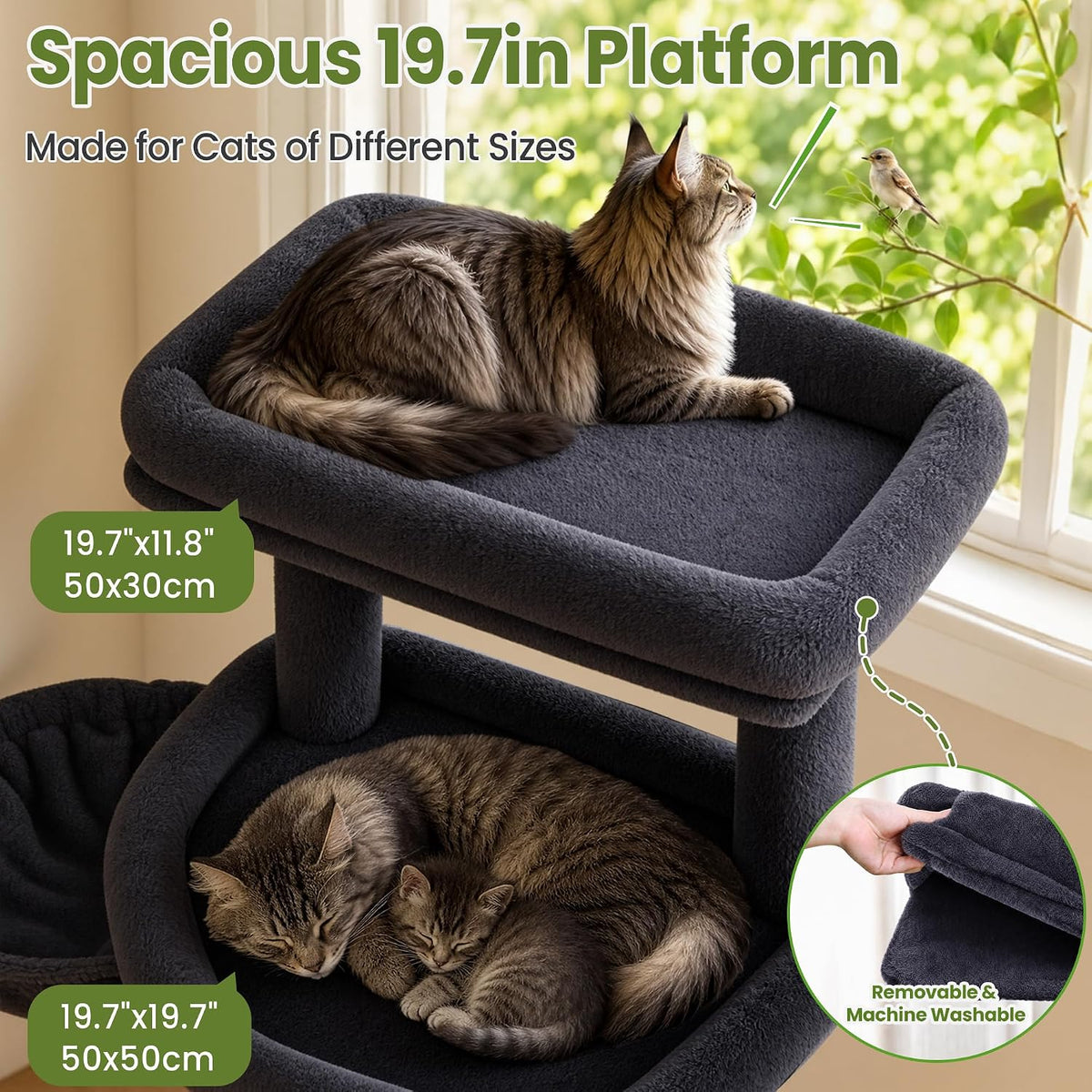 Cat Tree Tower for Indoor Large Adult Cats, 73in Tall Heavy Duty with Perch