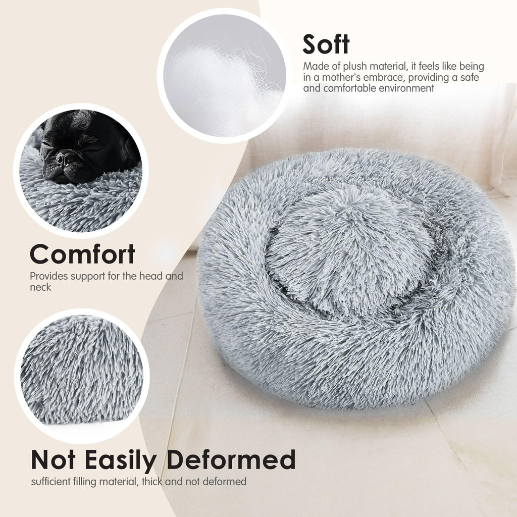Hoewina Dog & Cat Bed for Indoor Cats, 20in Calming Donut Bed (Light Grey)