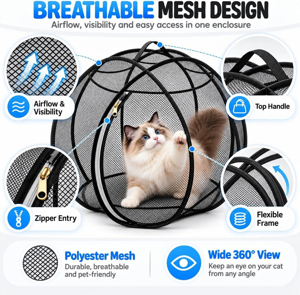 27" 360 Panoramic Rolling Cat Playpen, Mesh Ball Enclosure Giant (Pink)
