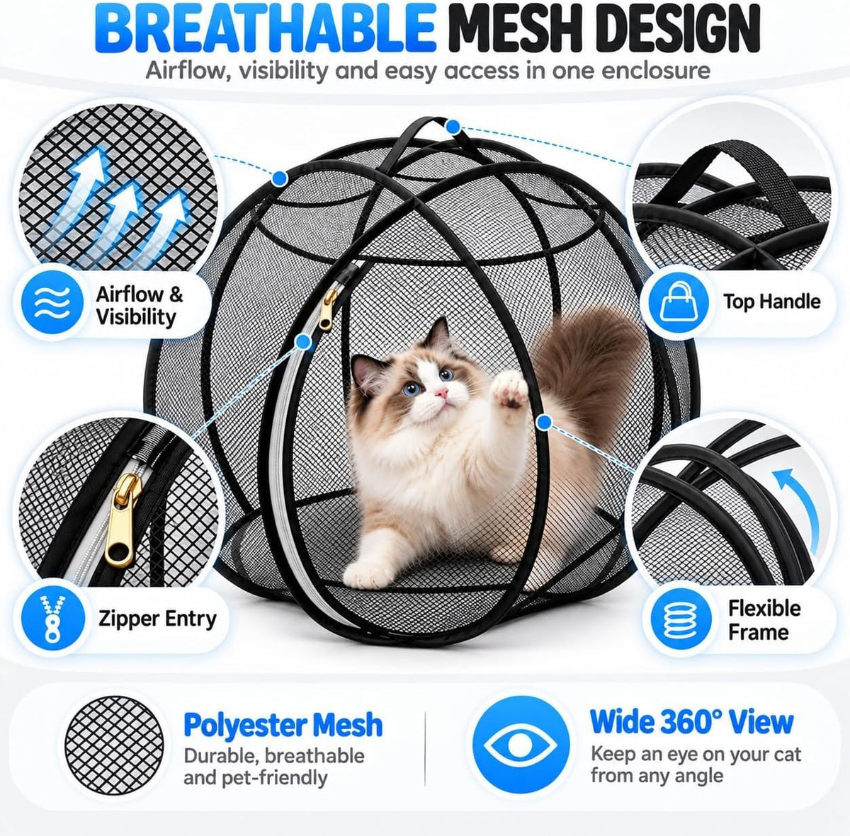 27" 360 Panoramic Rolling Cat Playpen, Mesh Ball Enclosure Giant (Pink)