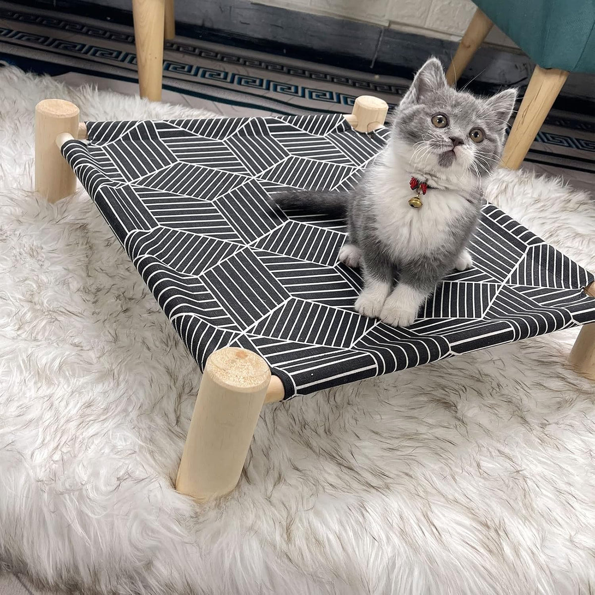 Pozico Cat/Dog Bed Hammock Cat Bed, Wooden Dog Elevated Indoor Outdoor Beds, Raised Cat Cots Furniture Pet Bed Puppy Bed