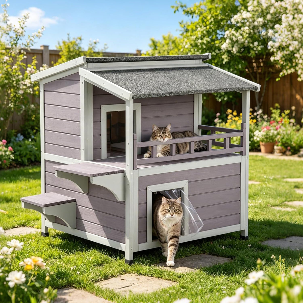 Large Heated Outdoor Cat House with Insulated Liner for 2-4 Cats