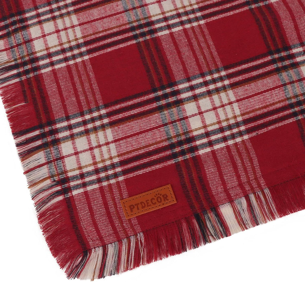 PTDECOR Plaid Fall Dog Bandana, Brown Red Thanksgiving Pet Scarf, X-Large