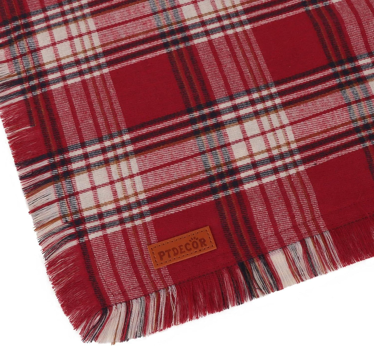 PTDECOR Plaid Fall Dog Bandana, Brown Red Thanksgiving Pet Scarf, X-Large