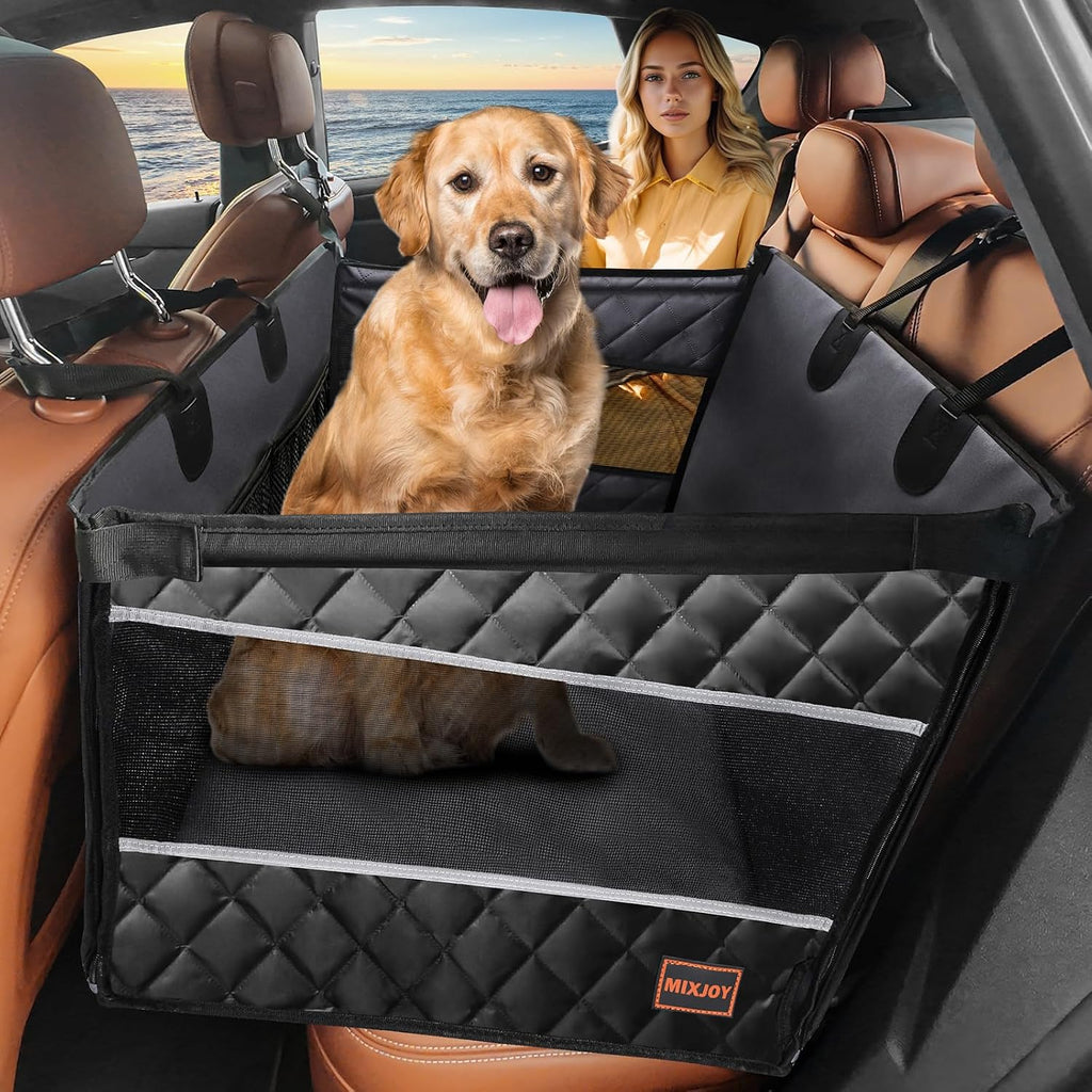 MIXJOY Dog Car Seat for Large Medium Dogs, Back Seat Extender for Pets, Waterproof Pet Carseat for Medium Sized Dog, Ham