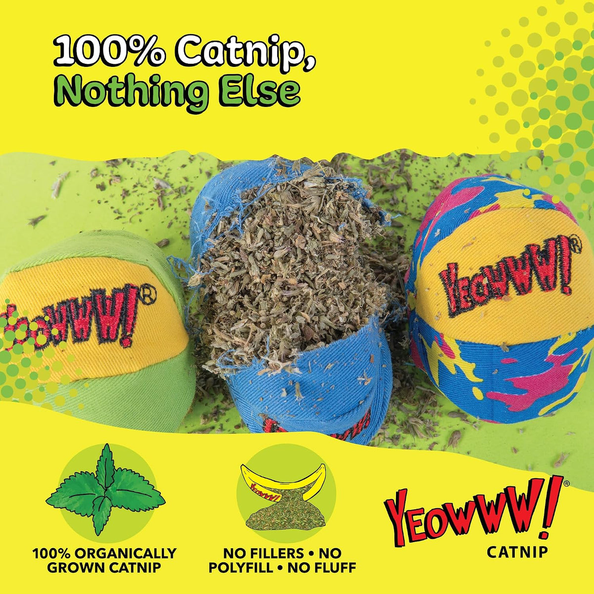 Yeowww! Catnip My Cats Balls Toys for Cats - 3-Pack - Durable Cotton Twill - Made in the USA - Stuffed with Organically 