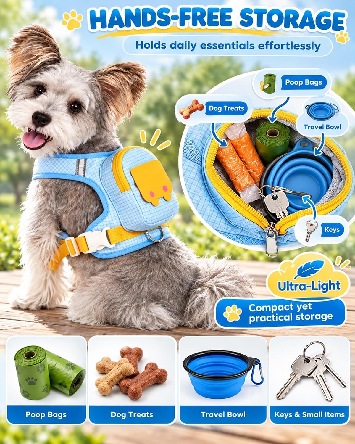 Dog Backpack Harness No-Pull Control Reflective Waterproof
