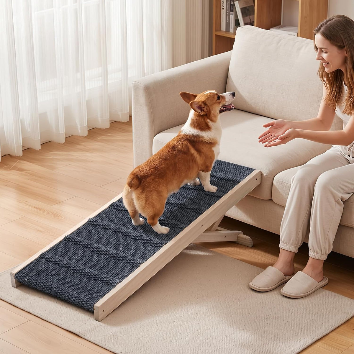 VEVOR Dog Ramp for Bed 13.8"-21.5" 4 Adjustable Height Foldable Pet Ramp