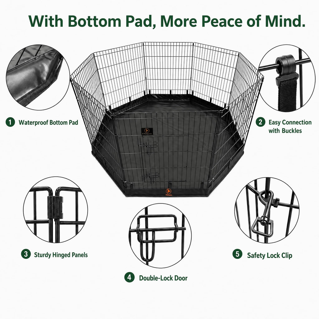 PJYuCien Puppy Playpen with Bottom Pad and Door, 8 Panels 24" H, Black