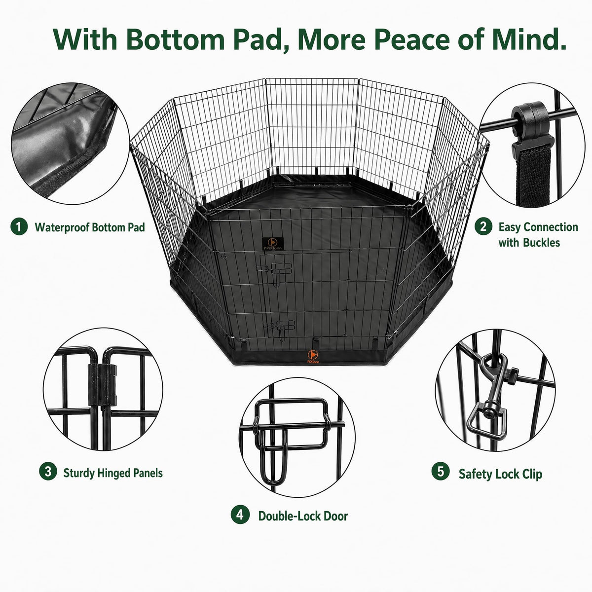 PJYuCien Puppy Playpen with Bottom Pad and Door, 8 Panels 24" H, Black