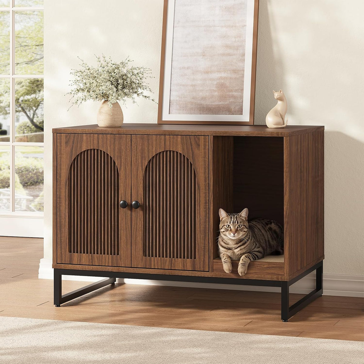 31.5" Cat Litter Box Enclosure, Hidden Litter Box with Scratch Pad