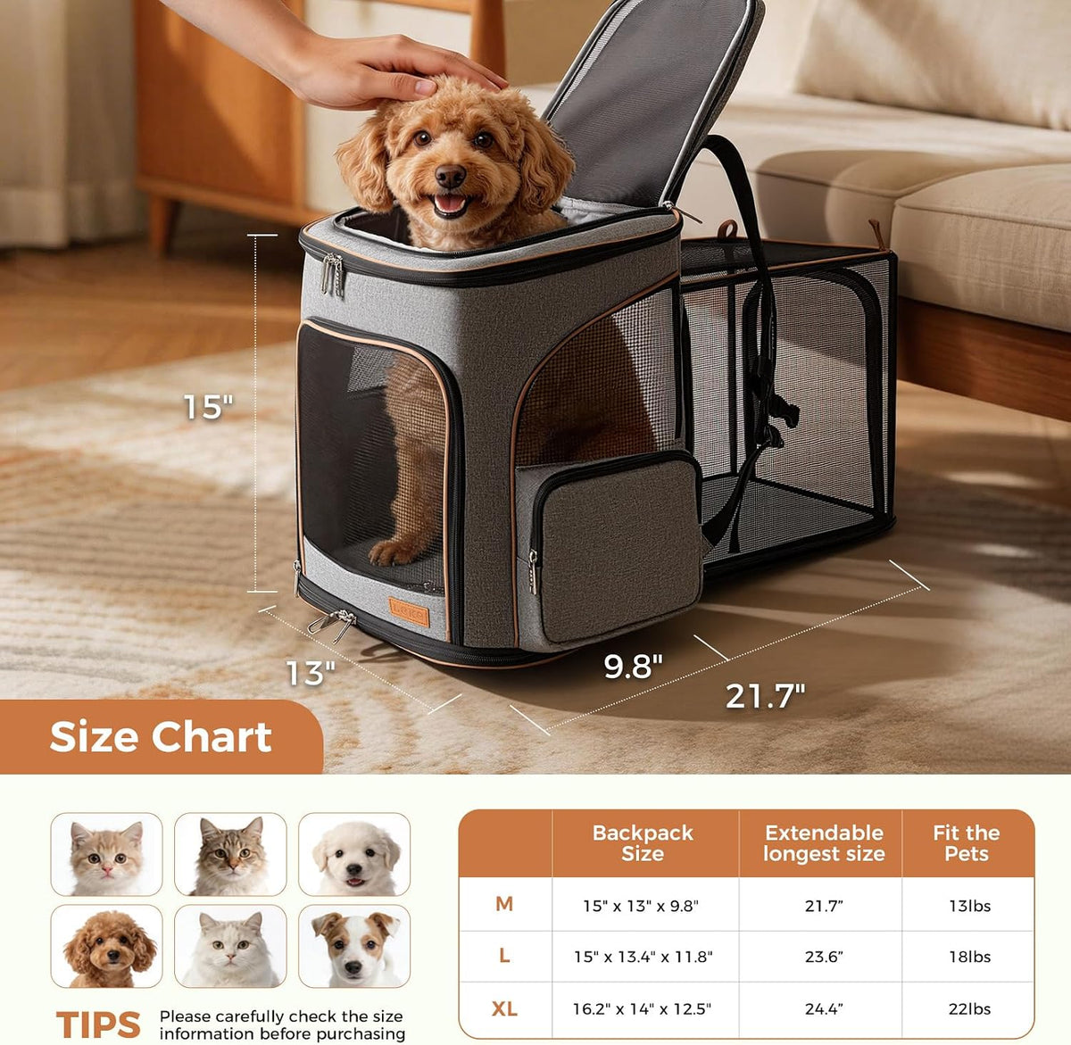 Lekereise Pet Carrier Backpack Expandable Cat Backpack Carrier for Small Dogs Large Cats Puppies, Dog Backpack Carrier f