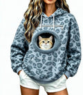 Womens Leopard Print Hoodie - Pet Pouch, Cat Dog Carrier, Kangaroo Pocket