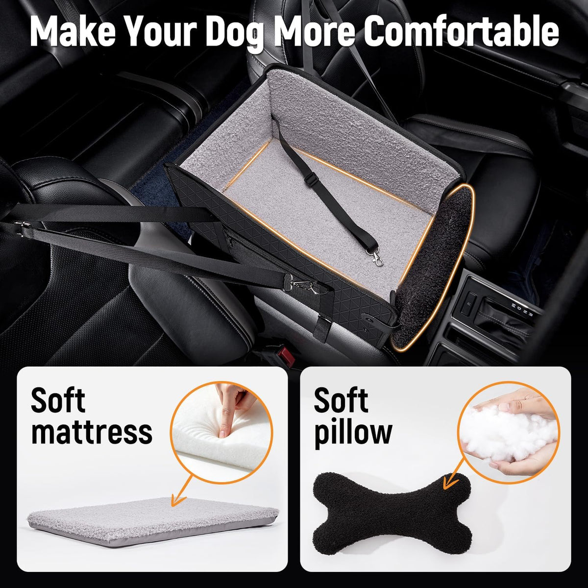 Center Console Dog Car Seat,Pet Car Seats for Small Dogs,Under 30 lbs