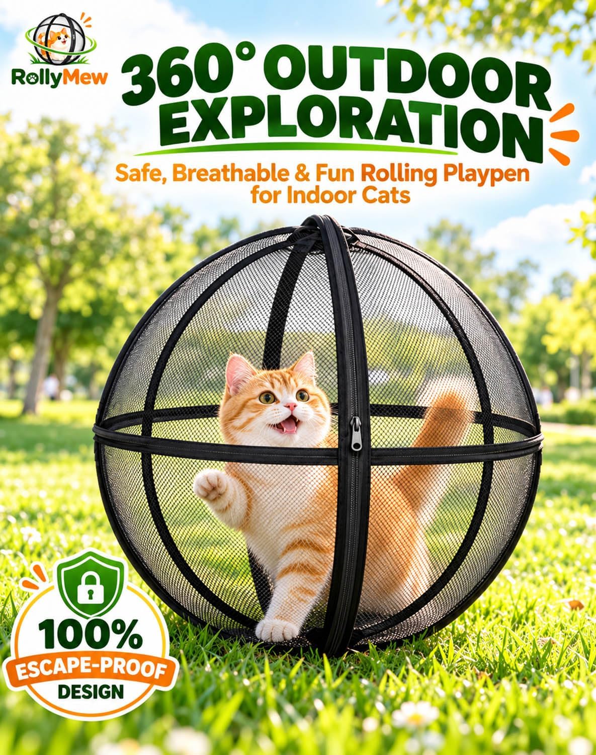 Cat Enclosure, Outdoor Pet Playpen Ball，Black