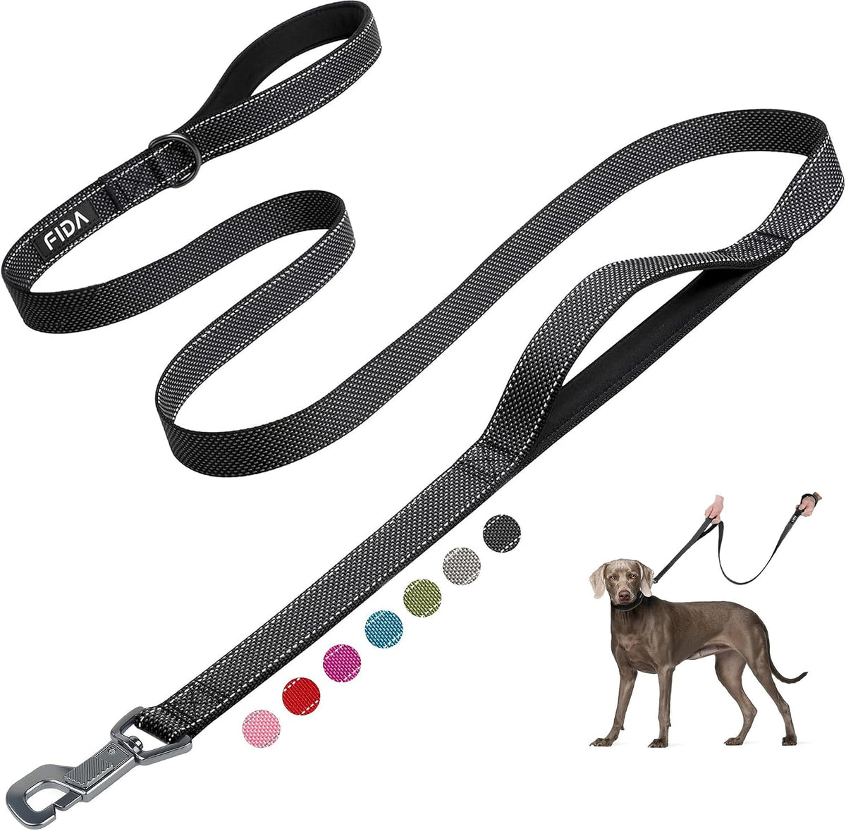 Fida Heavy Duty Dog Leash for Medium Large Dogs, 4 FT, Dual Padded Handles
