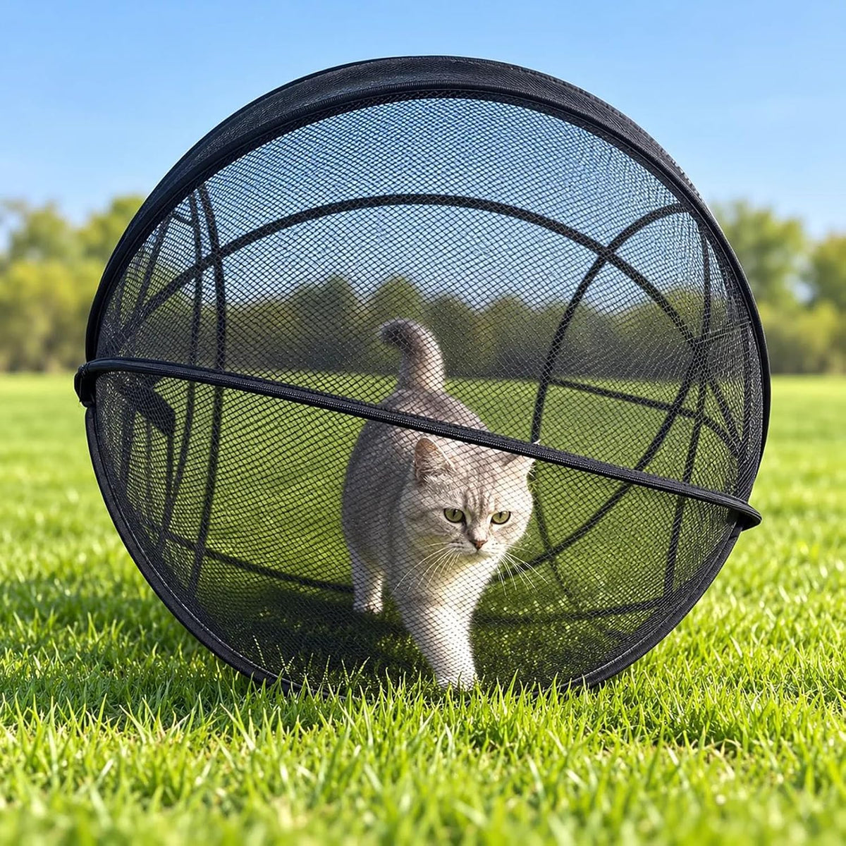 360° Panoramic Pop-Up Rolling Cat Playpen Hamster Ball for Outside (Pink)