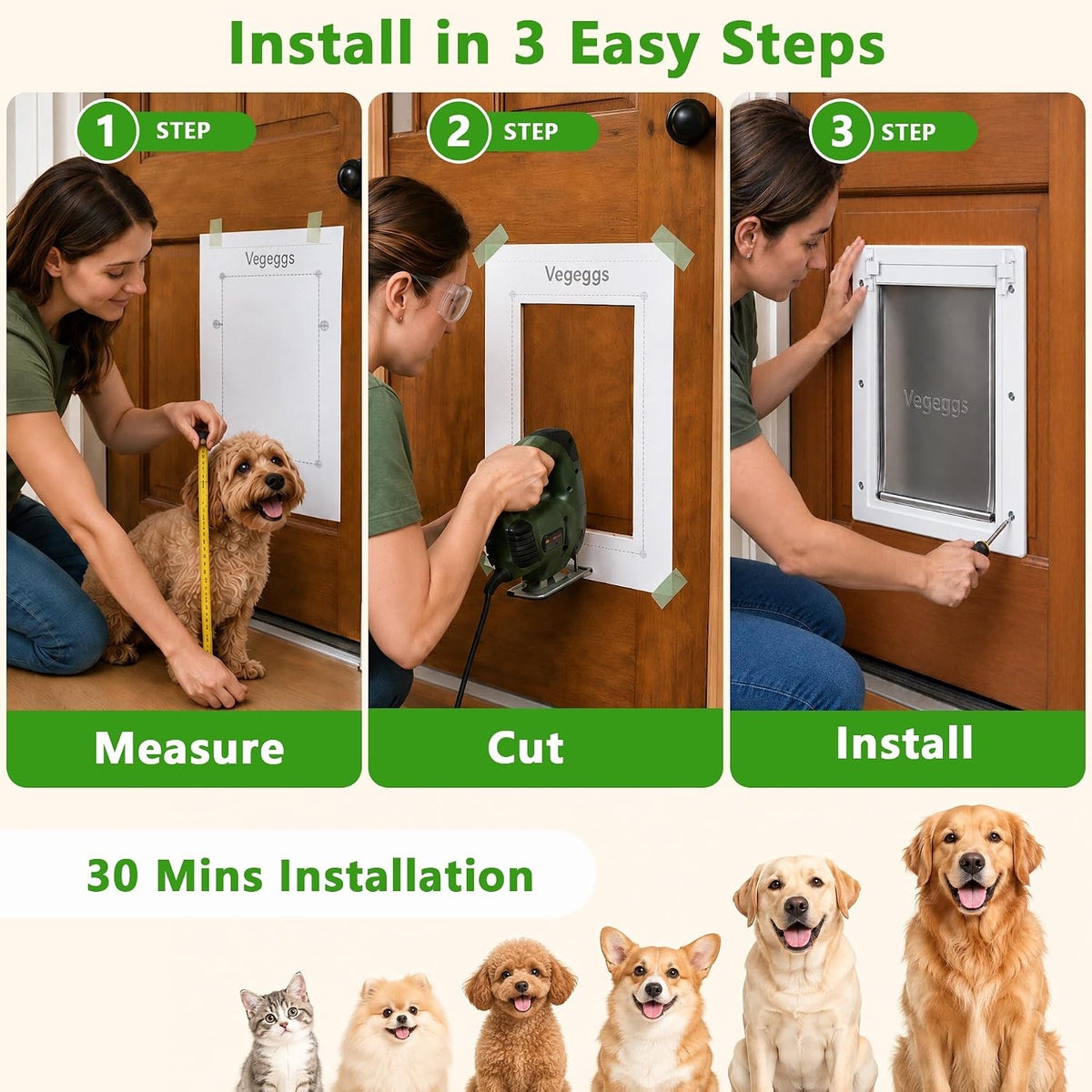 Large Dog Door for Door, Durable Plastic, Magnetic Pet Door with Lock Panel