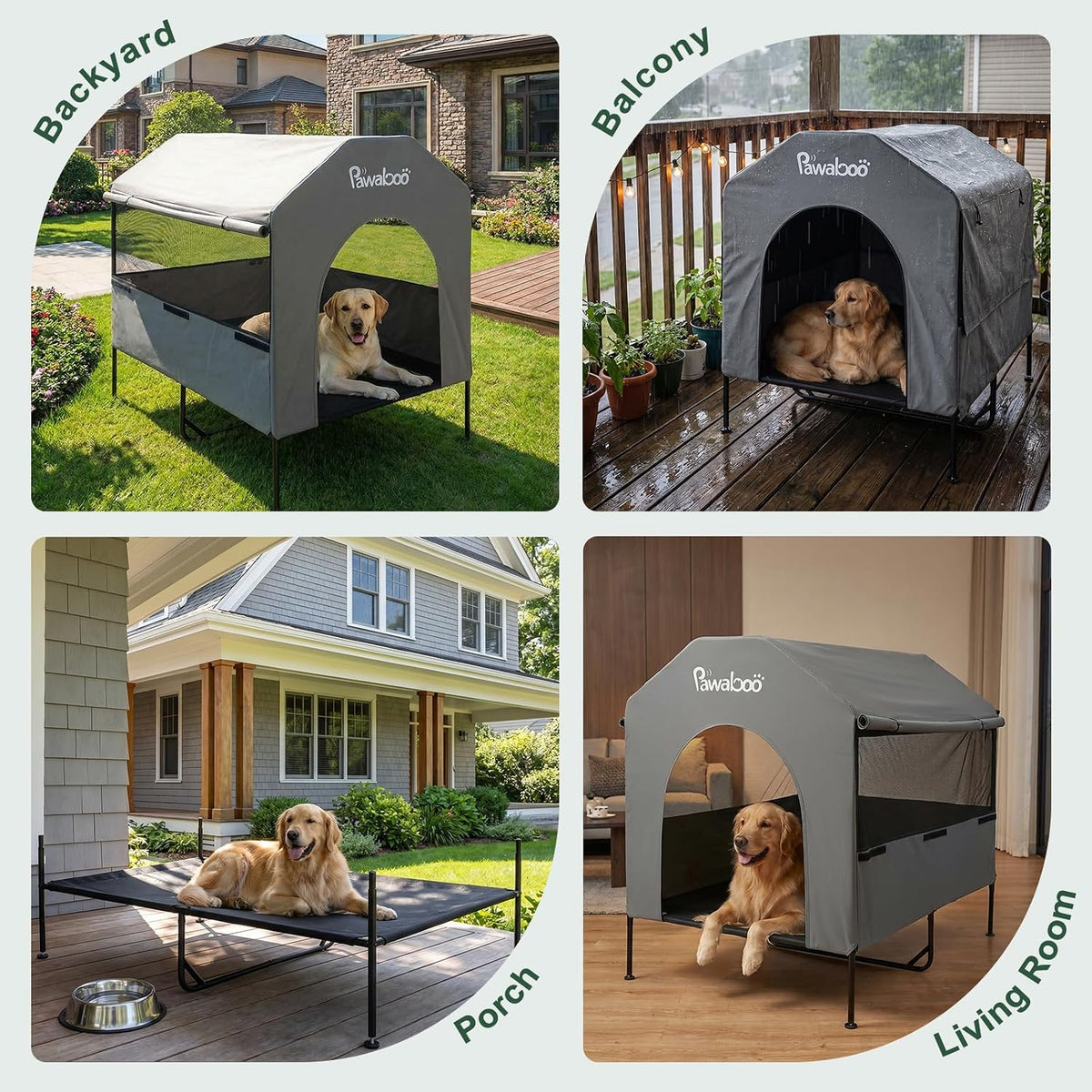 Pawaboo 47" XL Dog House Outdoor Weatherproof, with Breathable Mesh Windows