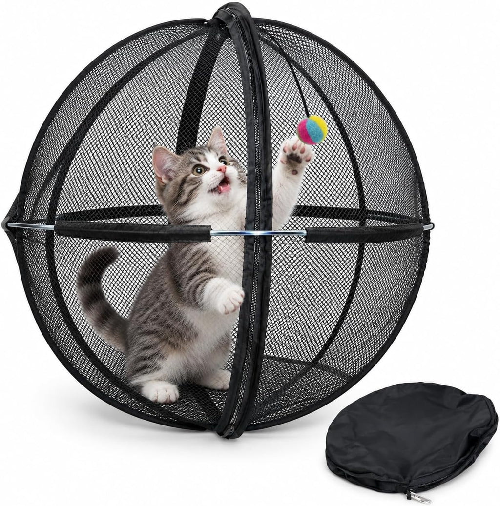 Cat Outdoor Enclosure, Rolling Cat Ball, Foldable Mesh Playpen for Outside