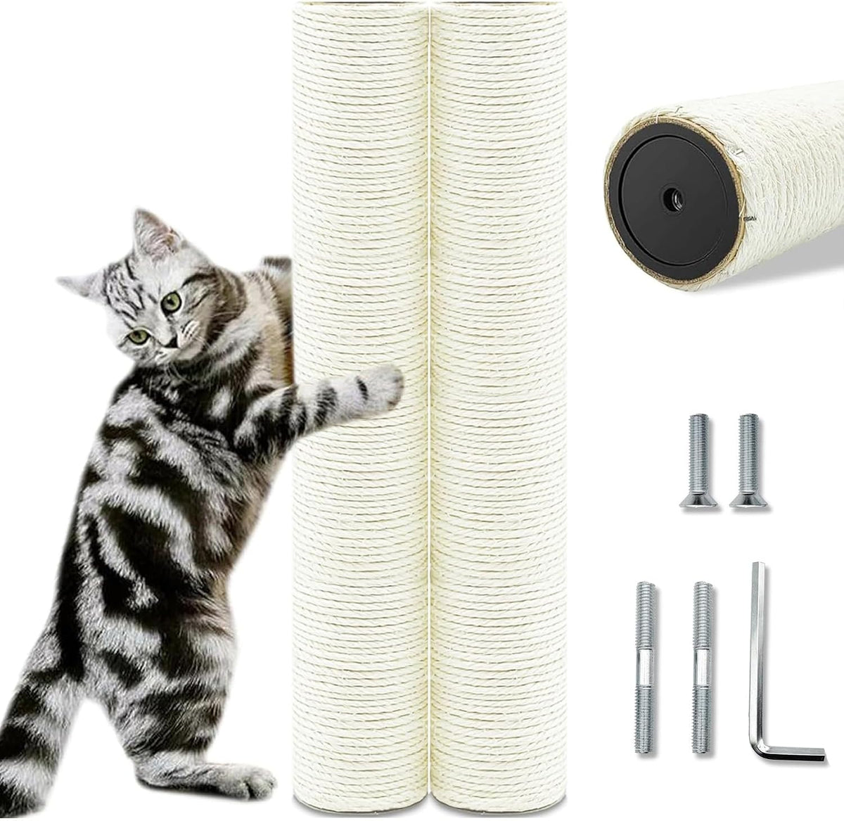 Cat Scratching Post Replacement Pole, 2 PCS 15.7in Cat Tree Replacement Post, Natural Sisal Cat Tree Replacement Parts w