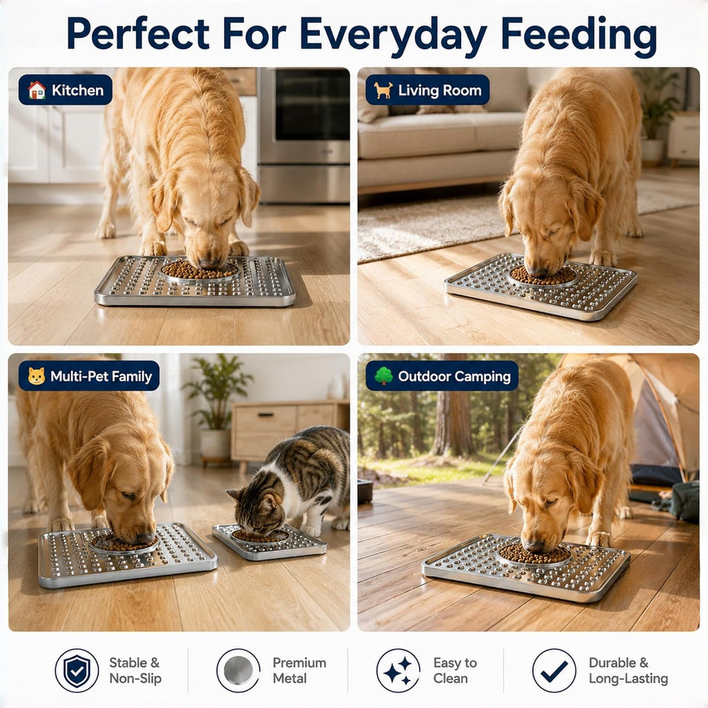 Stainless Steel Lick Mat for Dogs & Cats, Dual-Zone Slow Feeder