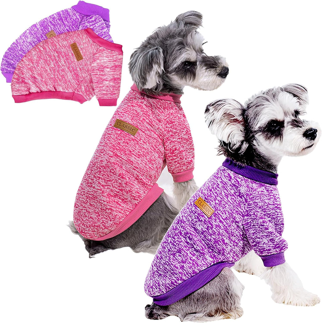 2 Pack Dog Sweaters for Small Dogs & Cat Soft Cute Winter Puppy Clothes