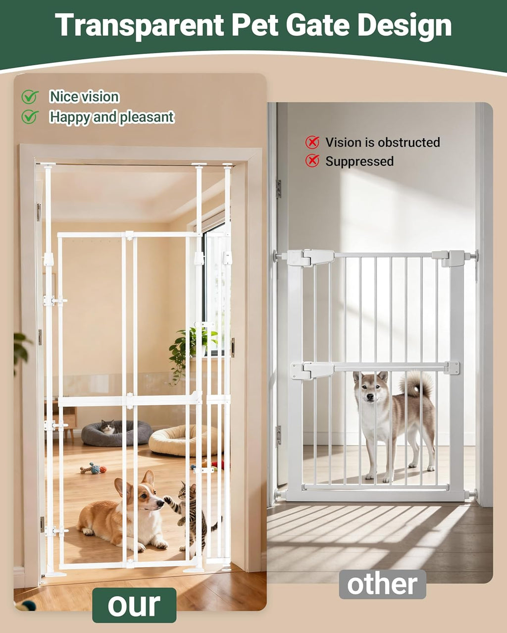 74.80-98.43" Extra Tall Cat Gate for Doorway 20.8-38" Clear Gate