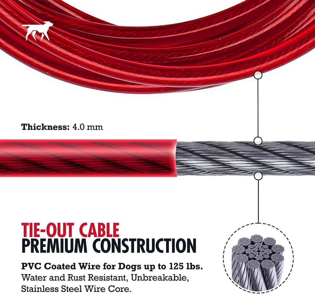 Tuff Pupper Dog Tie Out Cable, 100 ft Heavy Duty Lead for up to 125 lb Dogs