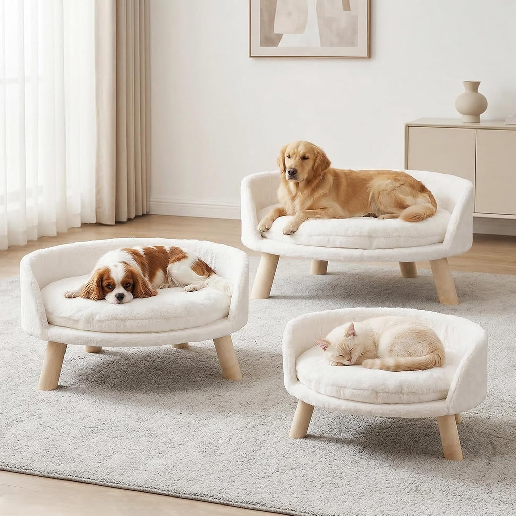 Happy & Polly Cat and Dog Sofa Bed, Cream, Plush, 21 in, Removable Cushion (Large)