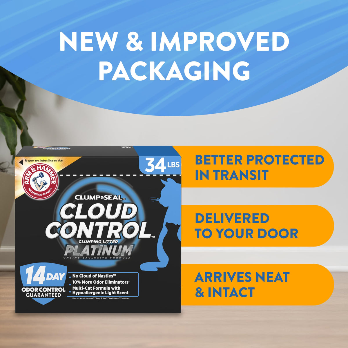 ARM & HAMMER Cloud Control Platinum- Improved Packaging Clumping Cat Litter, 34 lb