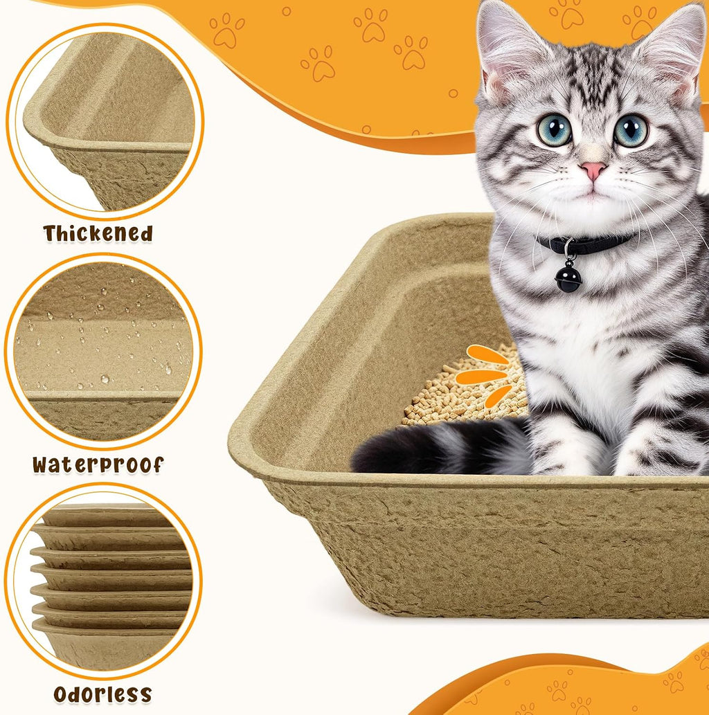 8 Pack Disposable Cat Litter Box, 17 x 13.2 x 4 Inch Large Kitty Litter Box Pans Paper Cat Litter Tray for Hamster, Guin