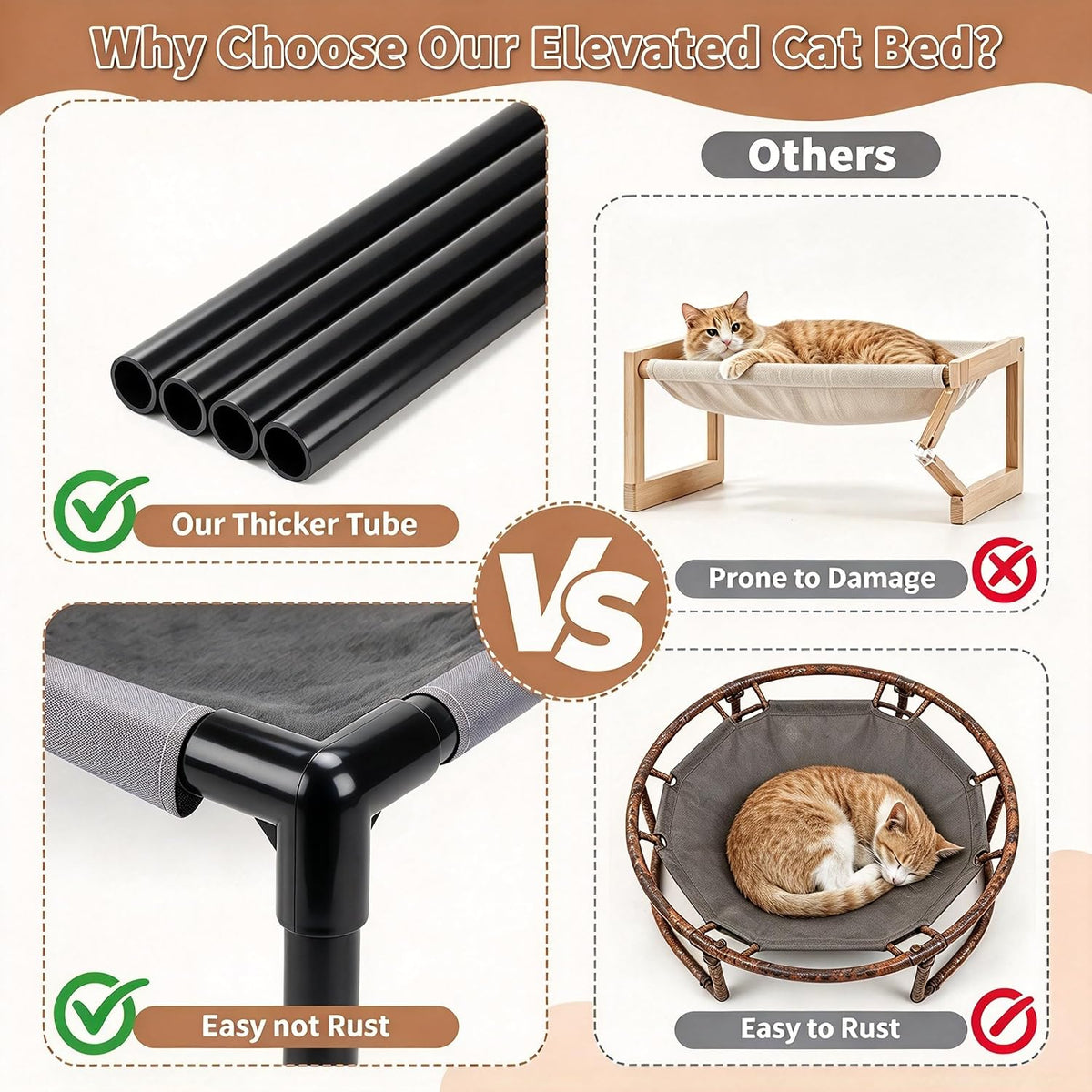 FHTONGE Elevated Cat Hammock Bed, Fur Cot for Large Cats Rabbits Small Dog