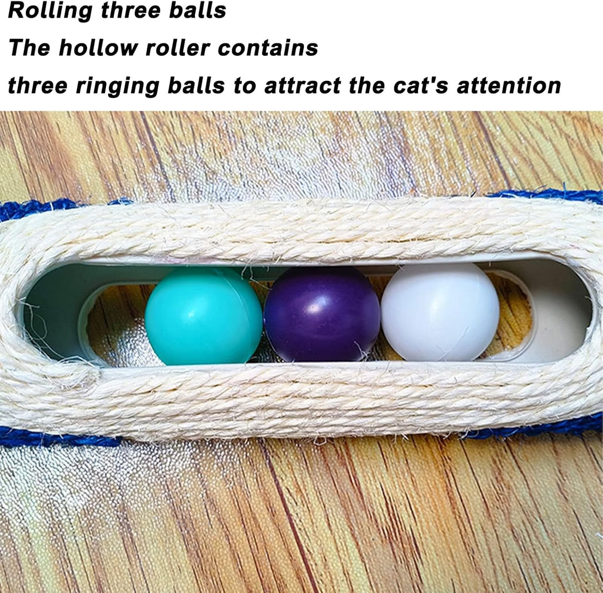Cylindrical Scratching Board Sisal Cat Toys with 3 Pcs Ringing Balls 11 in Scratching Roller for Indoor Cats Playing (Bl