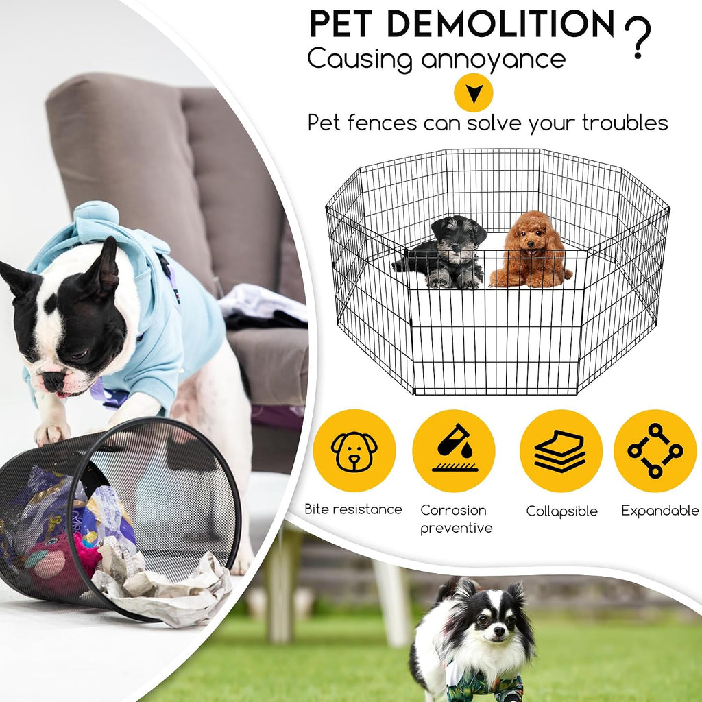FDW | Dog Playpen | 24", 8 Panels | Heavy Duty Metal Pet Exercise Pen