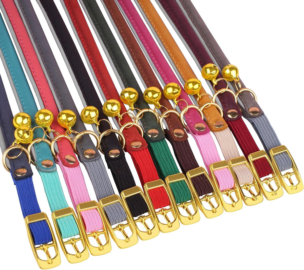 OOPSDOGGY Rolled Leather Cat Collar with Bell - Reflective Kitten Collar with Safety Elastic Strap - Adjustable Small Pe