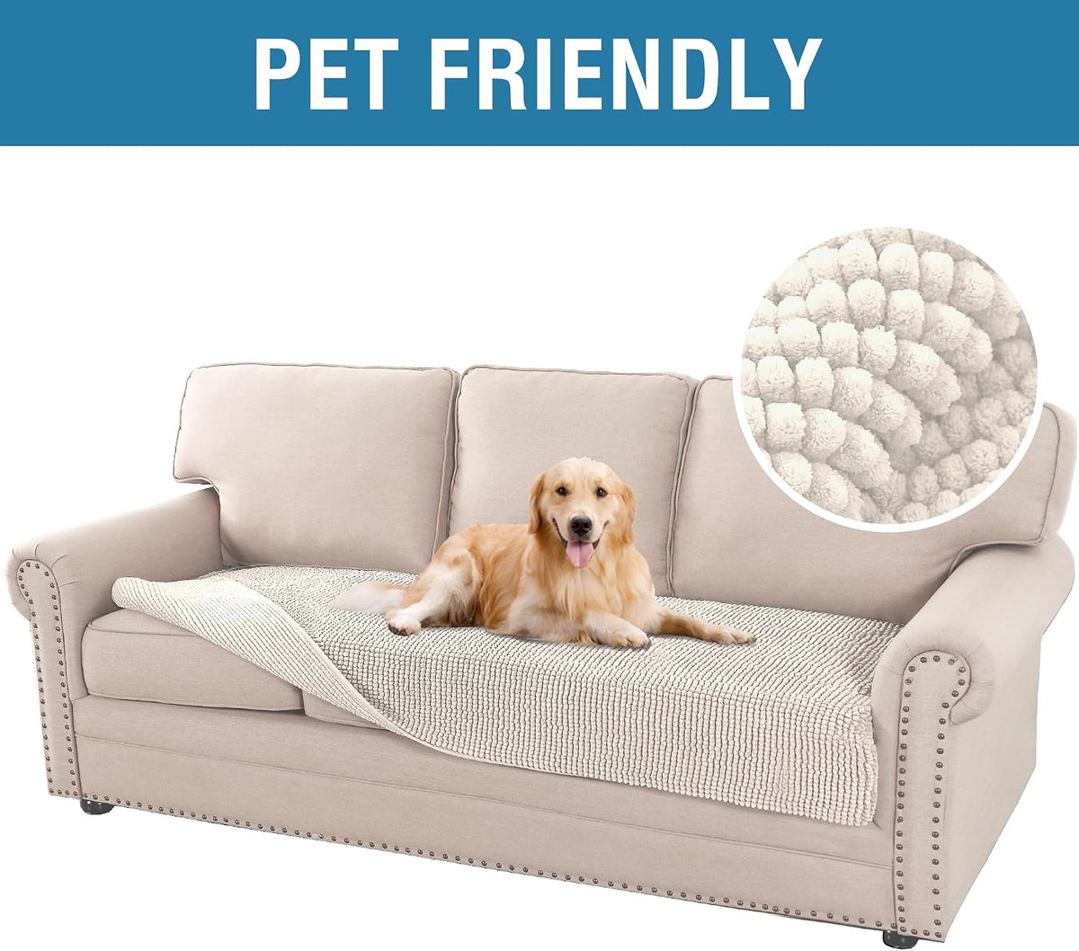 H.VERSAILTEX Plush Chenille Dog Bed Cover Thick Soft Sofa Cover for 3 Cushion Couch Anti Slip Couch Cover Furniture Prot