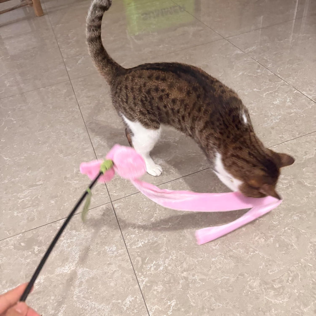 Rose Cat Wand, Velvet Teaser with Bell & Crinkle (pink)