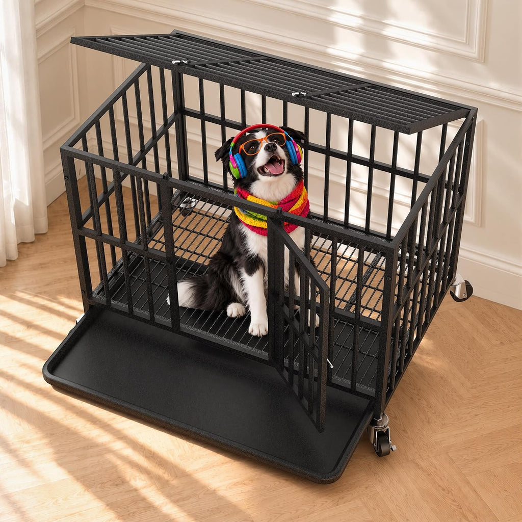 38 Inch Indestructible Dog Kennel,Heavy Duty Dog Crate for Large Dogs,Black