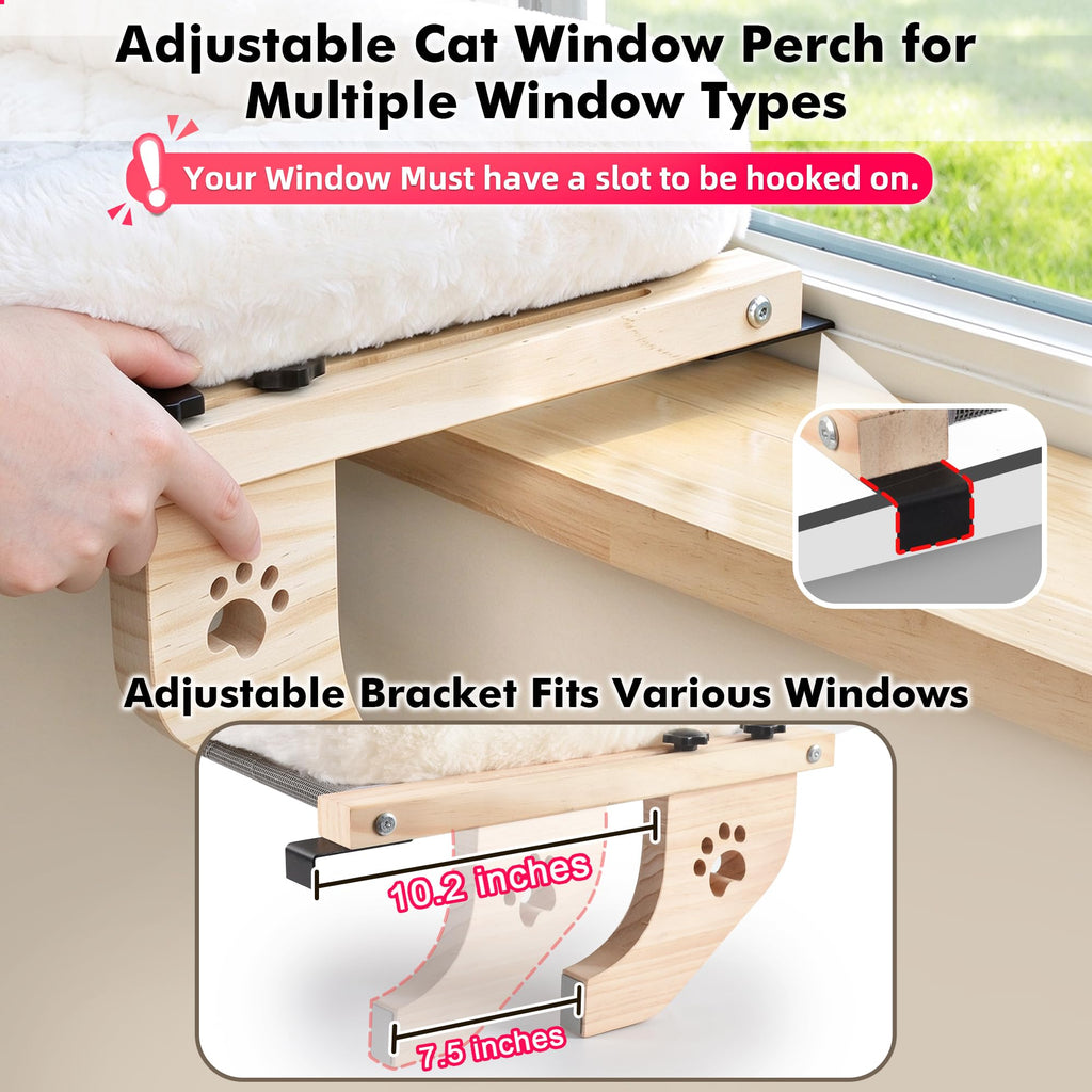 AMOSIJOY Wooden Cat Windowsill Perch with Zipper Cushion Bed, 24.4in
