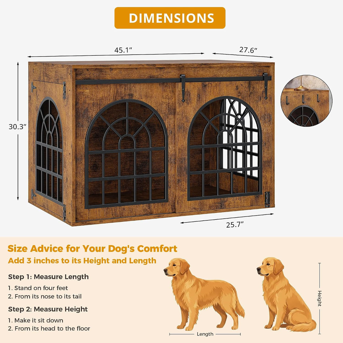 IRONCK 45.1" Dog Crate Furniture with Sliding Barn Door (Brown)