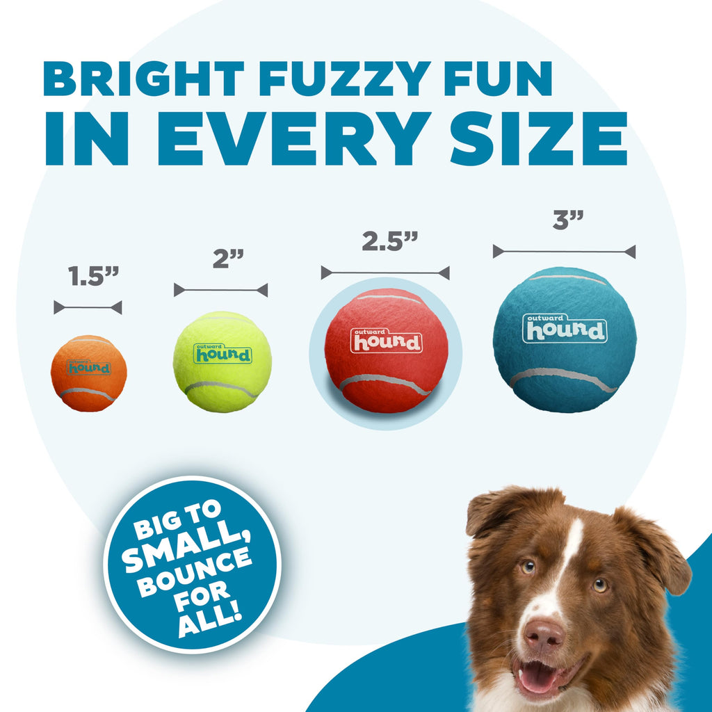 Outward Hound Squeaker Ballz Tennis Ball Dog Toy, Medium, 2.5", 4‑Pack
