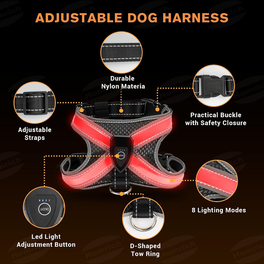 Multicolor Light Up Dog Harness, No Pull Led Vest for Night Walking (Small)