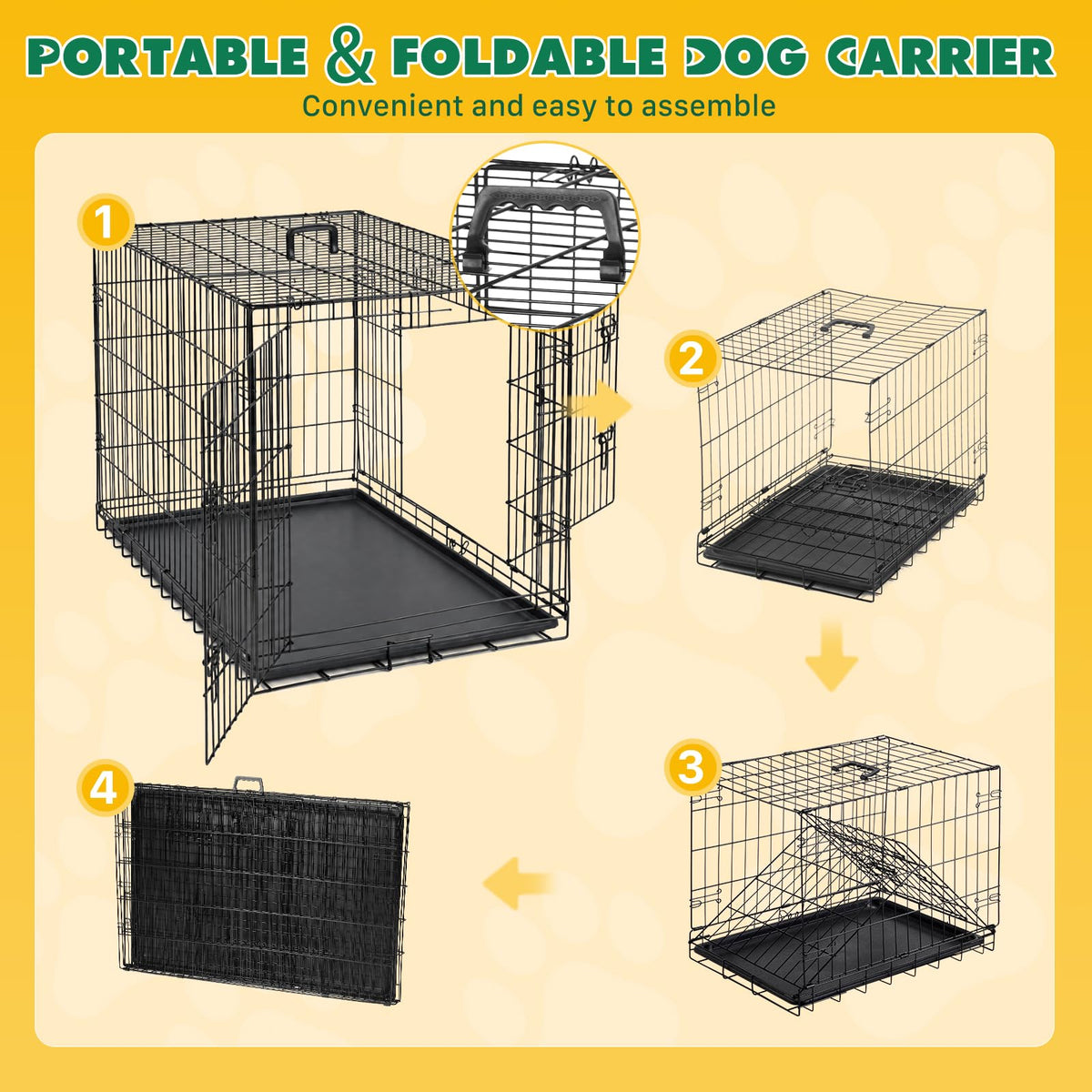 Aidoly Large Dog Crate 42 Inch Foldable Double Door Dog Cage Pet Kennel