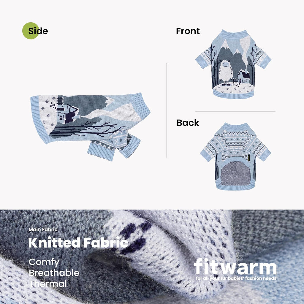 Fitwarm Yeti Dog Jacquard Sweater, Cozy Winter Clothes for Small Dogs Boy Girl, Knitted Pet Apparel, Blue, White, Medium