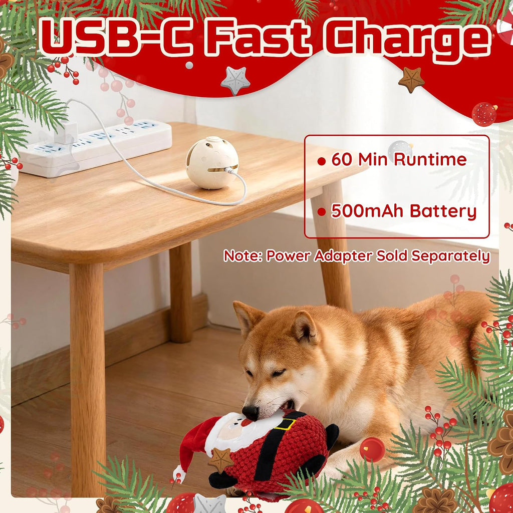 Interactive Moving Christmas Dog Toy, Rechargeable Automatic Jumping Squeaky Puppy Toy with Recording & Music Modes, Sel